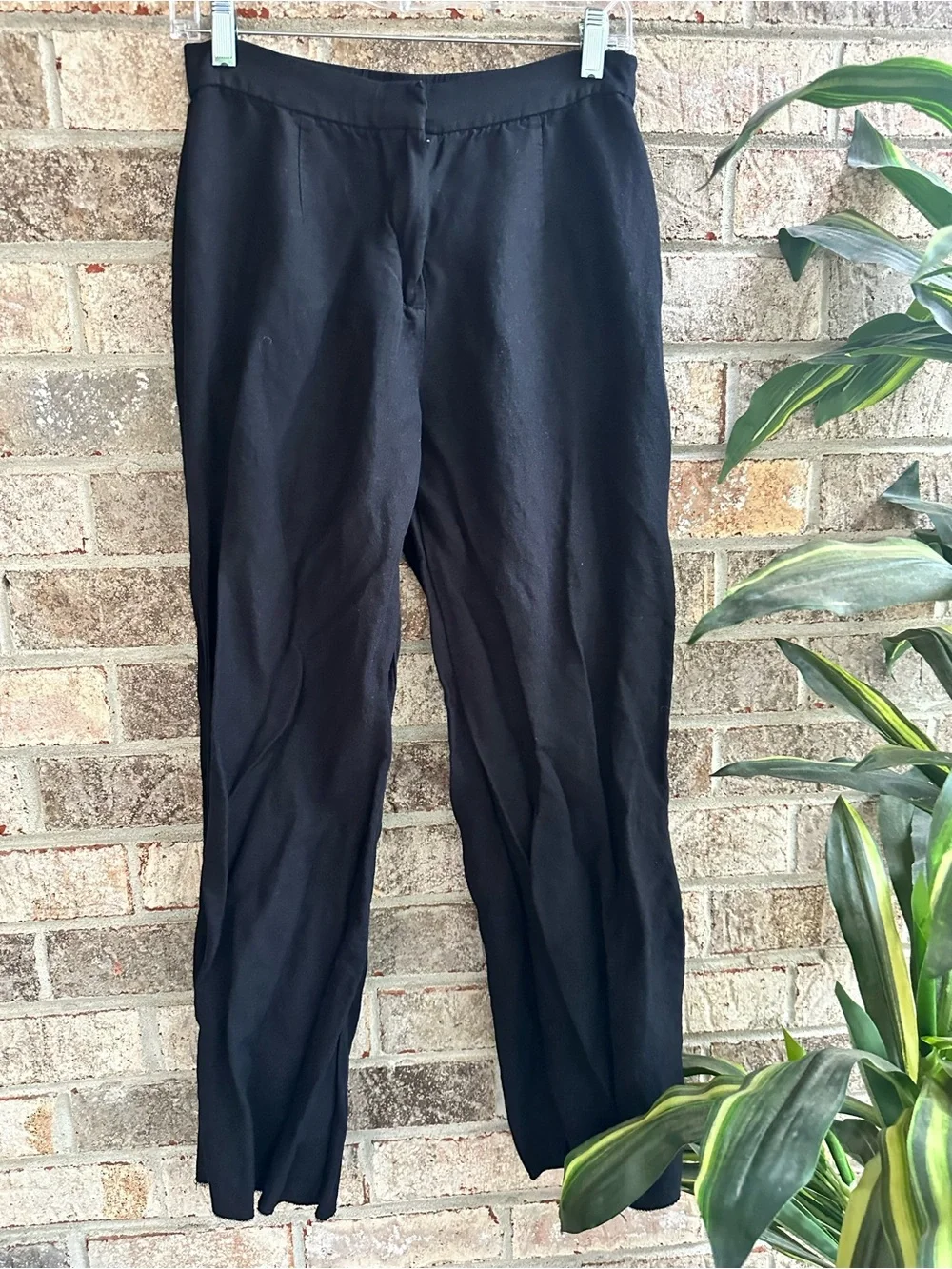 Black Women’s linen blend Straight-Leg Trouser Pants Size 8